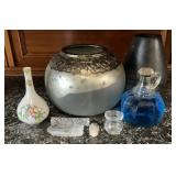 Mercury Glass Vase Metal Rim, EAPG Knife Rest Has