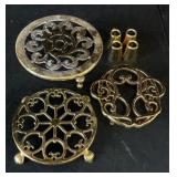 3 Baldwin Solid Brass Trivet Lot W 4 Brass Candle