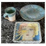 Signed Studio Pottery Girl With Sun On Her Cheek
