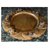 Hammered Copper Floral Tray Platter Applied Leaves