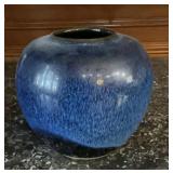 Unmarked Cobalt Blue Drip Glaze with Black Round