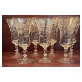 7 Vintage Etched Cambrisge Rosepoint Goblets with