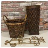 Wicker Basket, Woven Bamboo Floor Vase &