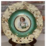 Antique Porcelain Portrait Bowl Green Ground