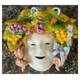 Italian Majolica Ceramic Bacchus Face Wall