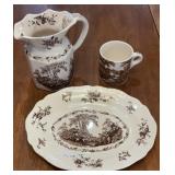 3 Masons Patent Ironstone Watteau England Set