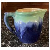 Signed Studio Art Pottery Pitcher, Blue Green