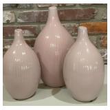 3 Vintage Blush Pink Ribbed Ceramic Vase, Large