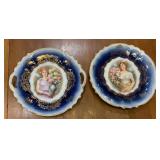 Antique German Porcelain Portrait Plates, Cobalt