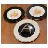 Vintage Signed Bone China Art Plates, Black Gold