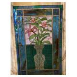 Floral Leaded Stained Glass Window Panel with