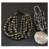 Black Stone Faux Wood & Mother of Pearl Floral