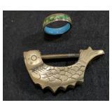 Chinese Koi Fish Padlock & Cloisonne Enamel Ring