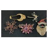 Rhinestone Brooch Lot, Santa Claus Dragonfly