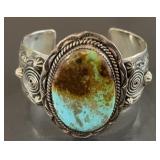 Signed Navajo Sterling Silver Large Turquoise