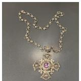 Silver 950 Jerusalem Cross Necklace Amethyst