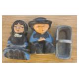 Amish Figurine Lot Boy Girl Basket 1993 Decor