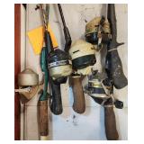 Lot Of 5 VTG Fishing Reels & Poles