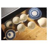 14pc Blue Willow Cups Saucers Cream Sugar England