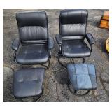 Two Leather Gaming Chairs Wirh Foot Stools