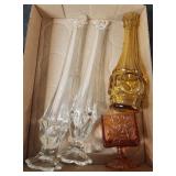 Lot Of 4 VTG Vases Amber Colored & More