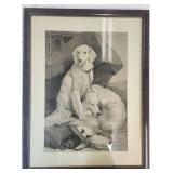 Vintage Hunting Dog Print w Game Birds Framed