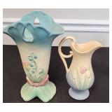 Two Hull Pottery Vase Pitcher Matte Tulip Design