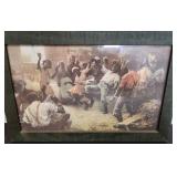 Vintage Framed Southern Folk Art Print Dance Scene