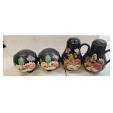 Two Ransburg Black Floral Salt & Pepper Sets