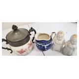 3 VTG Glass PCS S&P , Pitcher, Vase With Lid