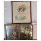 3 VTG Victorian Framed Women Prints