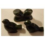 VTG MCM Genuine Jade Carved 2 Birds & Bench Set