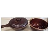 Two VTG Hull Sauce Pan W Lid & Brown Drip Bowl