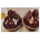 Two VTG Hull Ducks Casserole Covered Dishes Brown