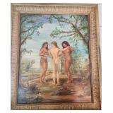 Vintage Oil Painting Three Graces Signed 1949