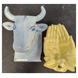 2 VTG Pottery Wall Hangers Cow/Folding Hands
