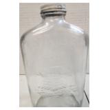 Antique Embossed Water Bottle Cabin Scene Glass
