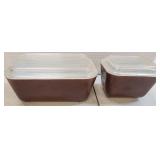 Two VTG Brown  Pyrex Refrigerator Dishes W Lids