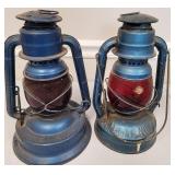 Two Antique Little Wizzard RR Lanterns Ruby Glass