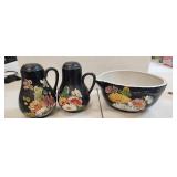 Ransburg Bowl & Salt & Pepper Set Black Floral