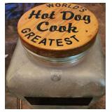 Vintage Glass Cookie Jar Hot Dog Cook Fair Lid
