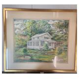 Signed Watercolor House Landscape Framed Art