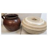 Two Antique Stoneware Bowls one With Lid