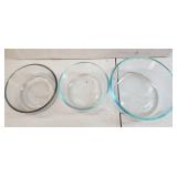 3 Clear Glass VTG Pyrex Bowls