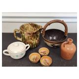 7 PC VTG Lot Hand Painted Bowls, Glazed Pit & More