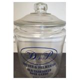 1950s Dryden Palmer Rock Candy Glass Jar w Lid 15'