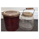 Antique Stoneware Crock Glass Jar Primitive Lot