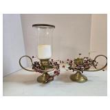Brass Candle Holders w/ Hurricane & Berry Rings