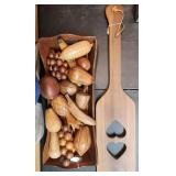 Wooden Bread Tray W Fruit & Longaberger Paddle