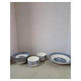 Currier & Ives Blue Dish Set Lot